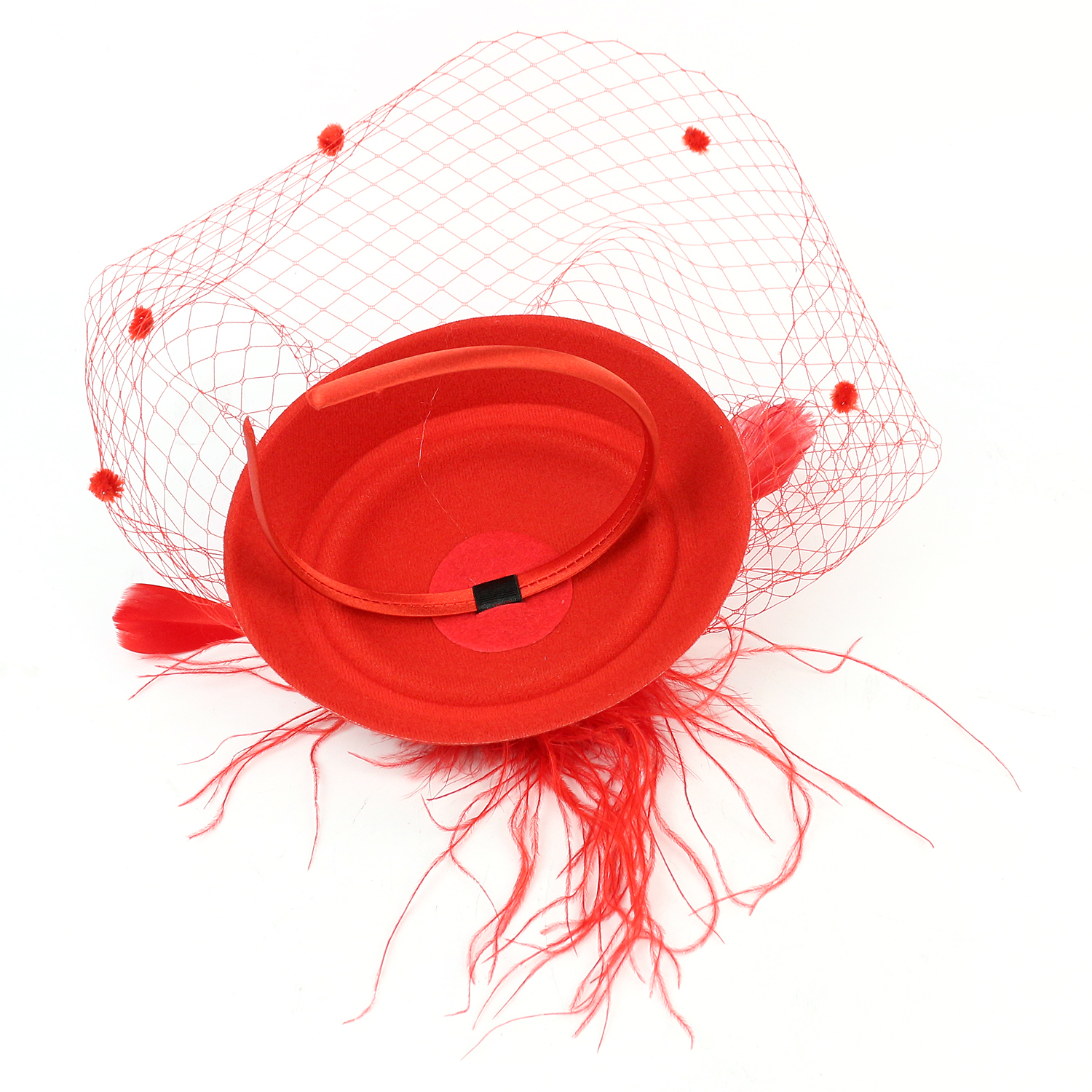 Womens Vilt Tovenaar Hoed Visnet Sluier Kleine Pluche Golf Punt Decor Haarspeldjes Bruiloft Bruids Cocktail Hoofddeksels Tovenaar