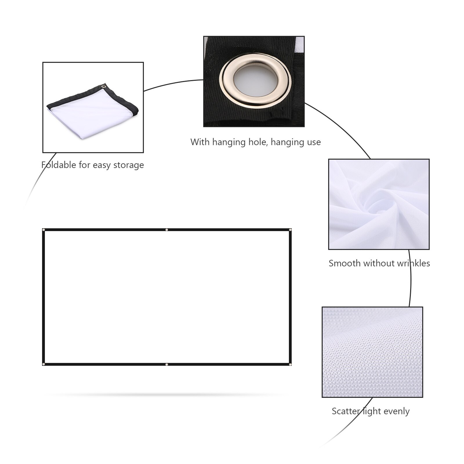 150 inch Projector Screen Widescreen 16:9 Portable Projection Screen Anti-Crease Foldable Indoor Outdoor Projector Movies Screen