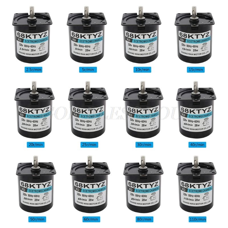 68KTYZ 28W Low Speed Synchronous Motor AC 220V 2.5-110r/min Permanent Magnet Small Gear Motors Kit