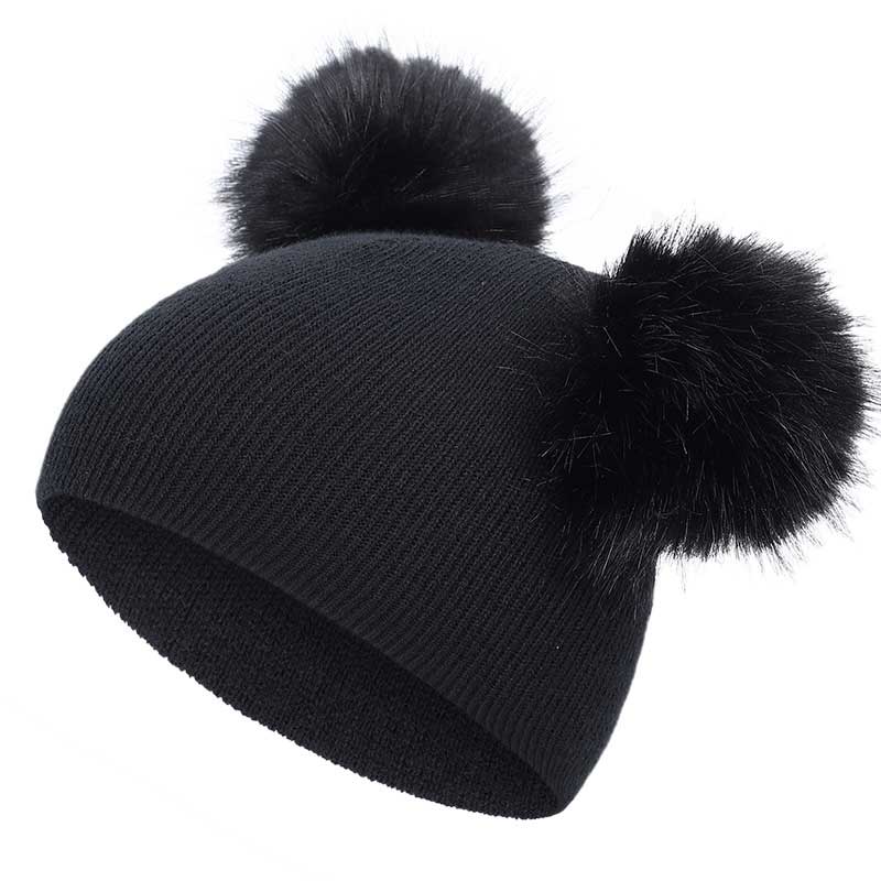 Winter Wool Hat Knit Beanie Fur Pom Pom Hat Baby Boys Girls Cap 1-3Y Children Hat Toddler Kids Baby Warm: Black