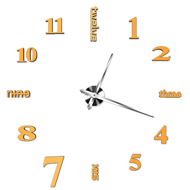 Modern big wall clock 3D mirror sticker unique big digital watch DIY decorative diorama clock: 001 / 14inch