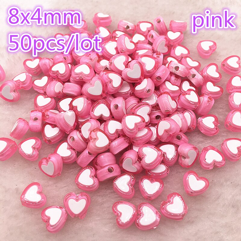 50 stuks 8x4mm roze Kleur Glossy Hart Acryl Bead Loose Spacer Kralen Voor Sieraden Maken DIY armband Accessoires: Default Title