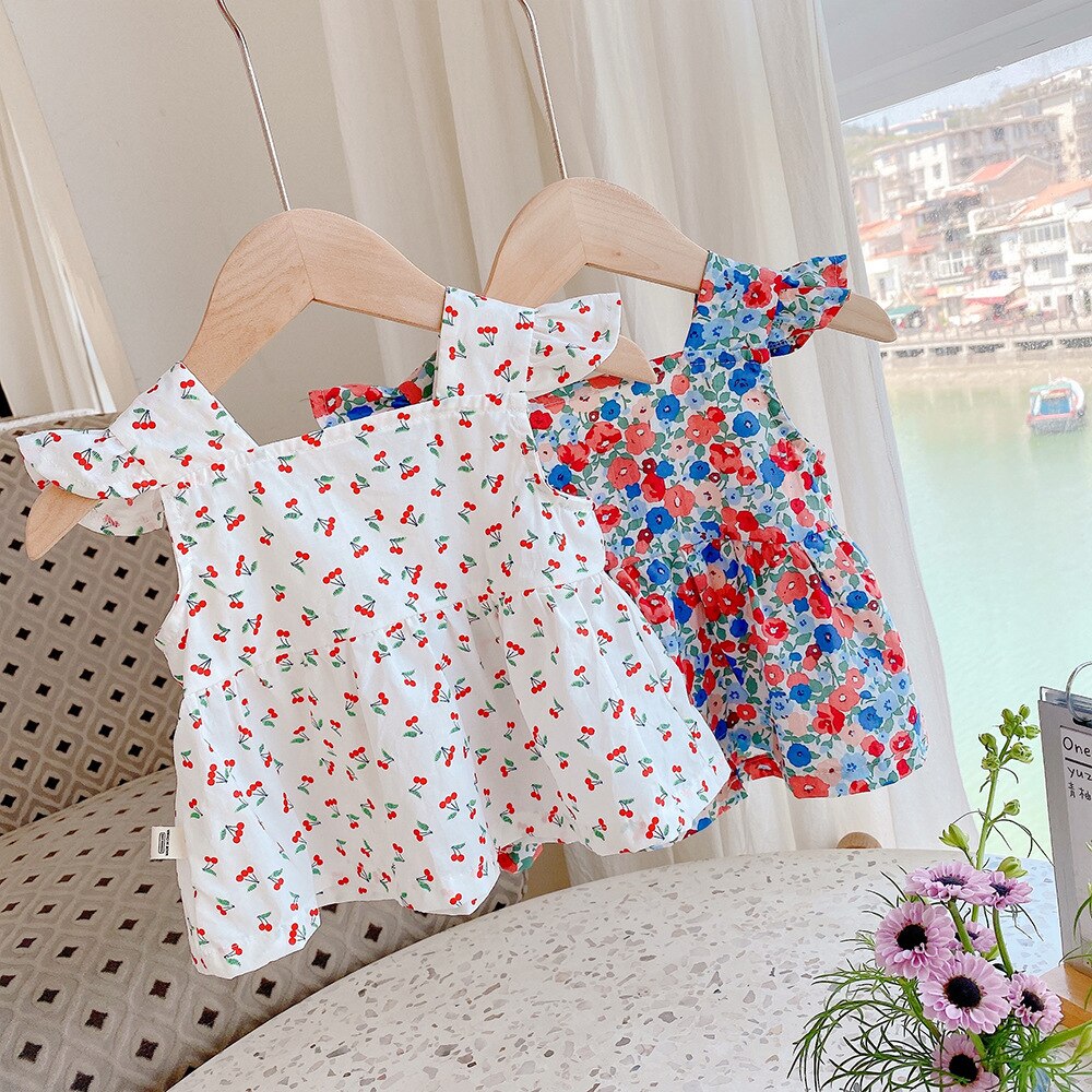 2021 verão bebê meninas floral sem mangas blusas criança crianças quadrado pescoço solto topos
