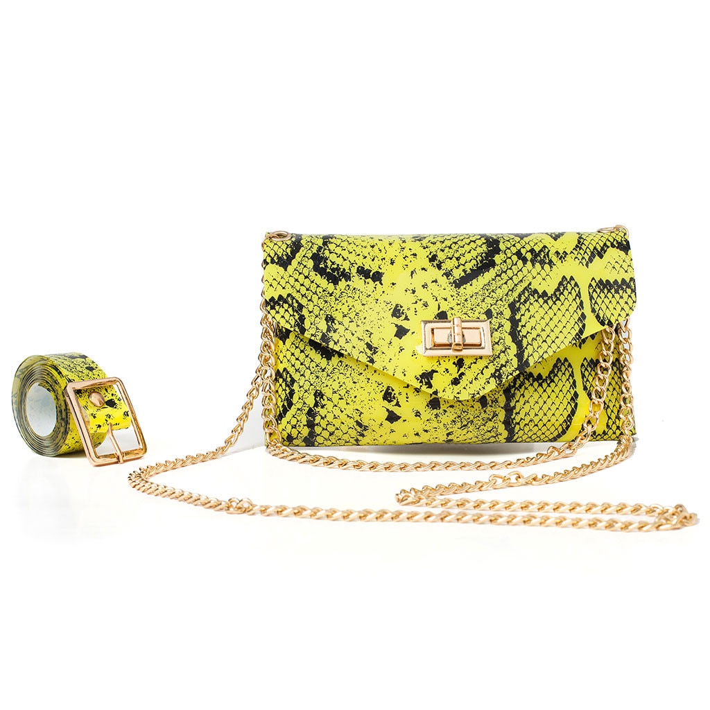 Neon- GrüNe Schlange Druck Taille Tasche Gürtel Tasche Frauen Serpentin PU Leder Taille Brust Taschen Weibliche fanny Pack Heuptas