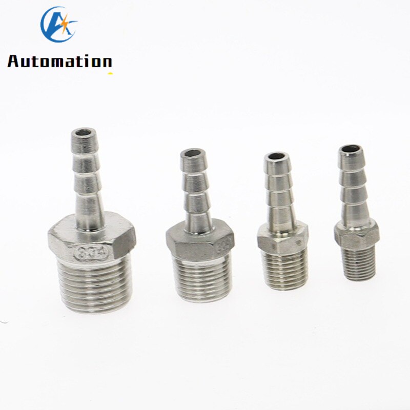 6 8 10 12mm Hose Barb Tail 1/8" 1/4" 1/2"BSPT Male Thread Connector Joint Pipe Fitting SS304 Stainless Steel Coupler Adapter