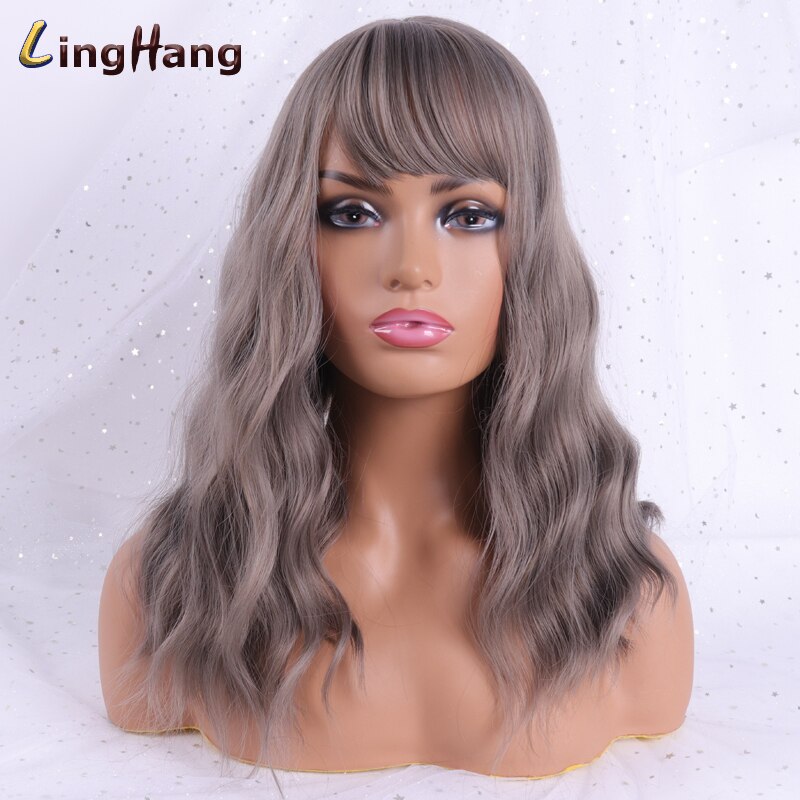 LINGHANG, pelucas de Rubia larga con flequillo, pelucas onduladas sintéticas resistentes al calor para mujeres, pelos de Afro-Americana: 10A-68