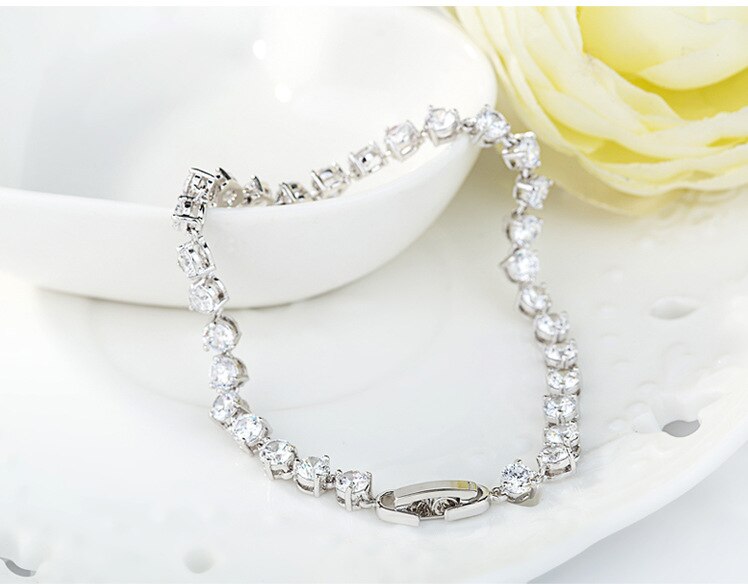 925 sterling silver circle round tennis bracelet bangle for wedding women bridal bride christmas moonso S4799