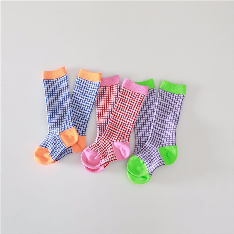 Enkelibb ankomster koreanske småbørn børn tube sokker plaid baby drenge piger bomuldsstrømpe gulvsokker gode matchende