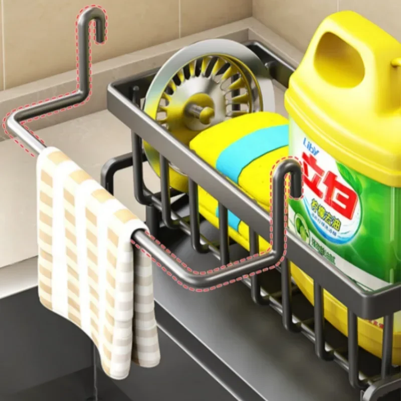 Prateleira de cozinha para armazenamento de pano, prateleira de drenagem sem perfuração, rack de temperos para casa, torneira de pia, rack de drenagem, acessórios de cozinha