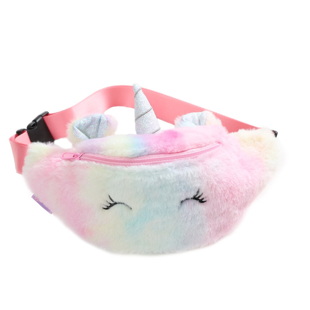 Riñonera de unicornio para niños y niñas, bolso de pecho de felpa, monedero de dibujos animados, bolso cruzado bonito, bolso de cintura de para invierno G202: Colourful