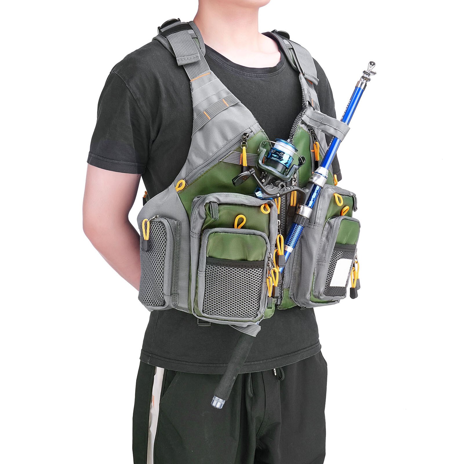 Gilet de pêche multi-poches, respirant, leurre, costume de pêche, gilet réglable pour équipement de pêche, unisexe