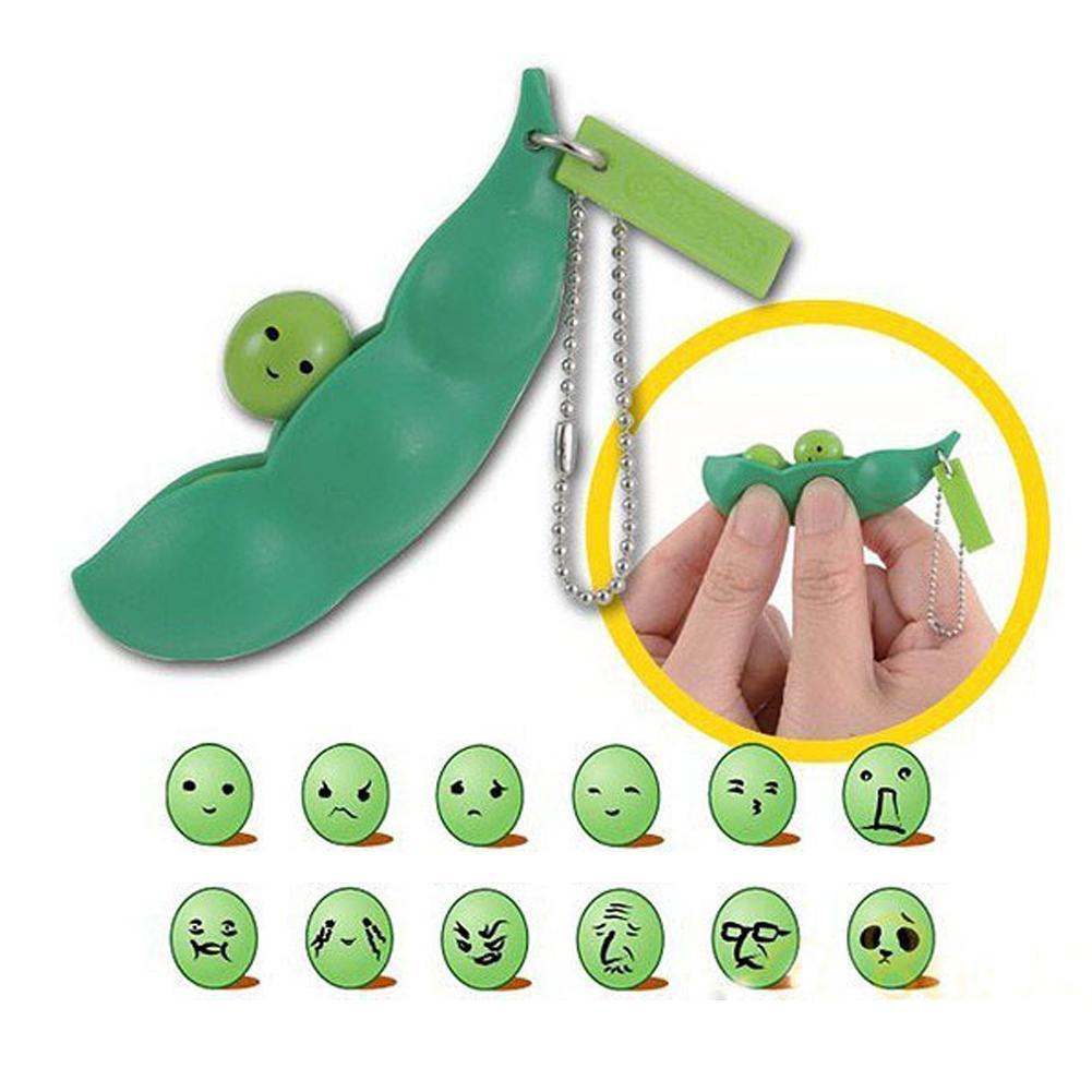 Mini Kids Funinfinite Squeeze Edamame Bean Pea Uitdrukking Keten Sleutel Hanger Ornament Stress Verlichten Decompressie Speelgoed Antistres