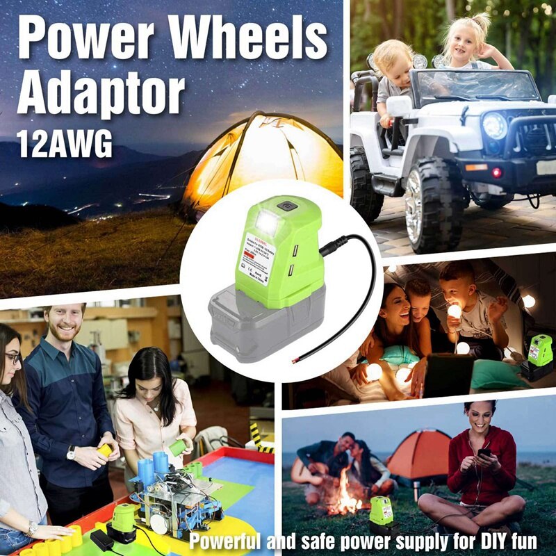 Battery Adapter For Ryobi 18V Li-Ion Battery, DC Port &amp; LED Work Light &amp; Dual USB Charger