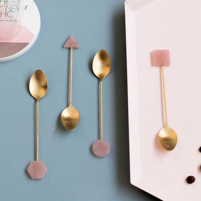 Stainless Steel Coffee Small Stirring Spoon Simple Acrylic Gold-plated Geometric Shape Dessert Spoon