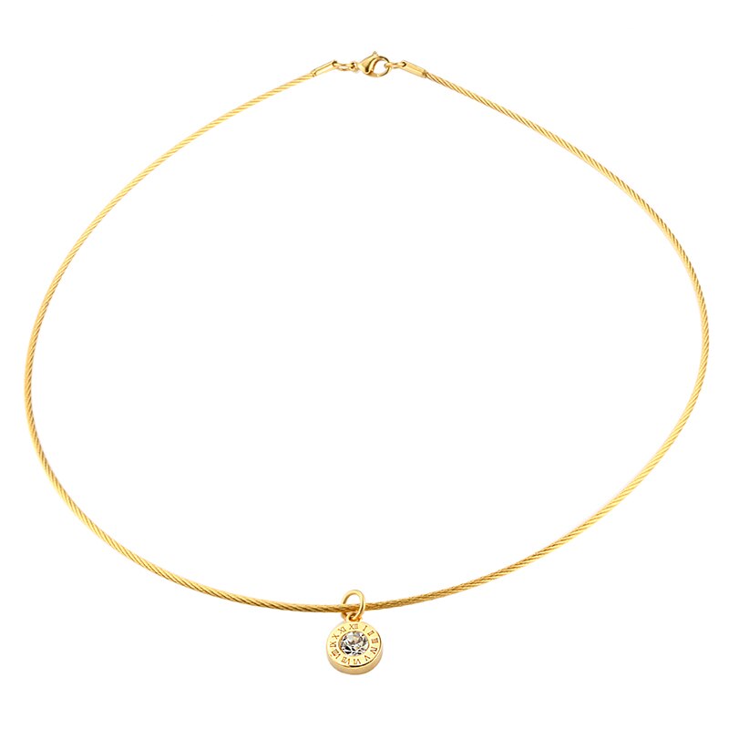 Collier avec pendentif en fil d'acier inoxydable pour femmes, collier avec pendentif en cristal, lettre romaine ras du cou, collier de luxe, bijoux de mariage,: 1.5mm gold color