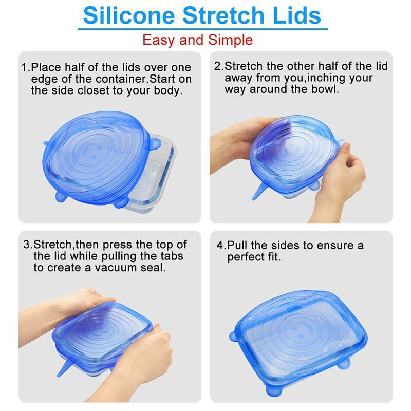 12 PCS Round Reusable Silicone Food Cover Elastic Stretch Adjustable Bowl Lids Kitchen Wrap Seal Fresh Keeping Silicone Caps