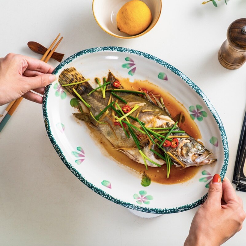 Knoedel Gerechten Thuis Keuken Vis Ovale Schotel Sushi Platen Diner Grote Keramische Barbecue Vlees Plaat Hotel Restaurant Plaat