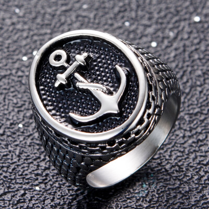 Klassieke Stoten Anker Signet Ring Mannen Vrouwen Rvs Punk Motor Biker Ring Unisex Us Navy Anker Ring Maat 7 Tot 15