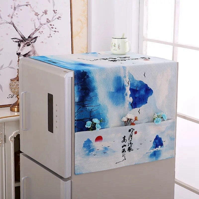 Retro bomuld linned køleskab arrangør enkelt dobbelt dør køleskab dæksel vaskemaskine støv dække køkken husholdningsartikler: Højt bjergvand