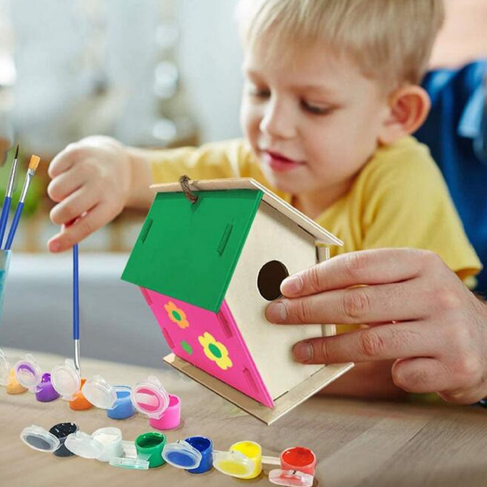 Wooden Home Birdhouse Diy Painted Birdhouse Wooden Home Decoration Diy Hand Painted Crafts Graffiti Bird House Set