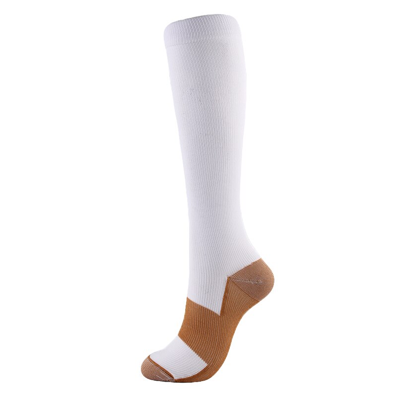 Unisex kompressionsstrumpor nylon spell färg höst vinter förhindra åderbråck knähögt stöd stretch 15-20 mmhg: Vit / Sm