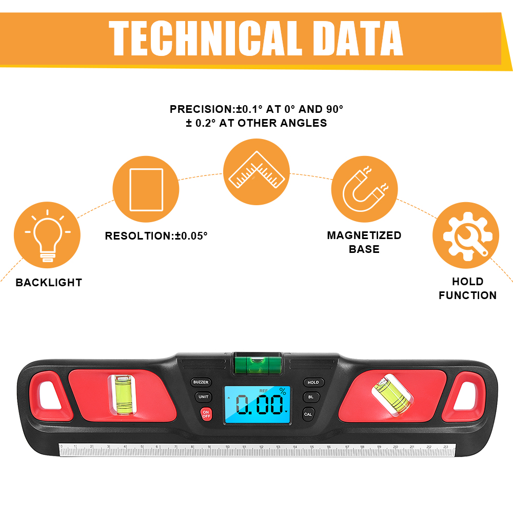 Protractor Inclinometer Horizontal Scale Ruler Bubble Electric Level Digital Spirit level 360 degree Angle Finder