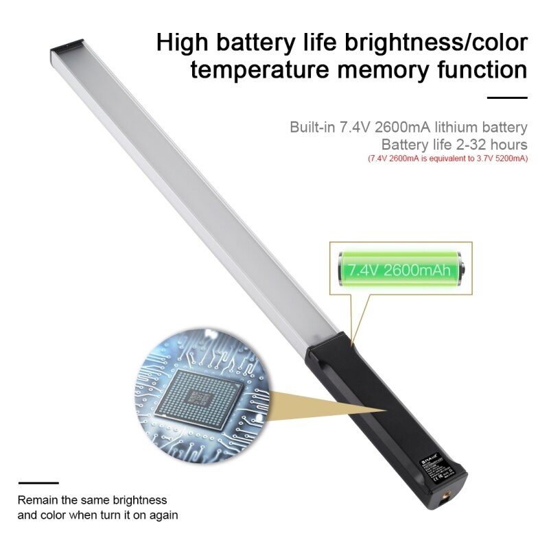 Puluz rgb farverige foto led stick justerbar farvetemperatur håndholdt led fyld lys med fjernbetjening (sort)
