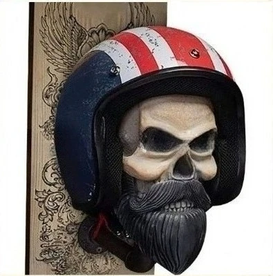 1 stk. kul hodeskalle motorsykkelhjelmholder veggmontert voksen hjelmhenger frakkoppbevaring sykkelhjelmholder veggdekor: Blå