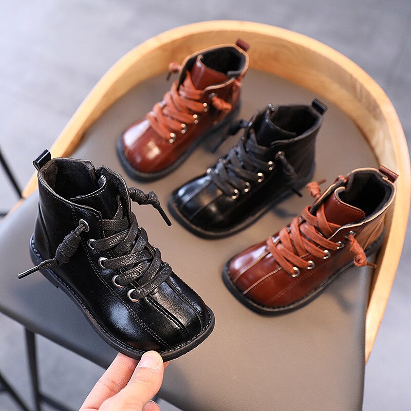 Winter freundlicher Spitze hoch Knöchel Stiefel Mädchen Schuhe NäHenne Stiefel Schwarz Neue Schuhe Plüsch lässig Schuh freundlicher Baby