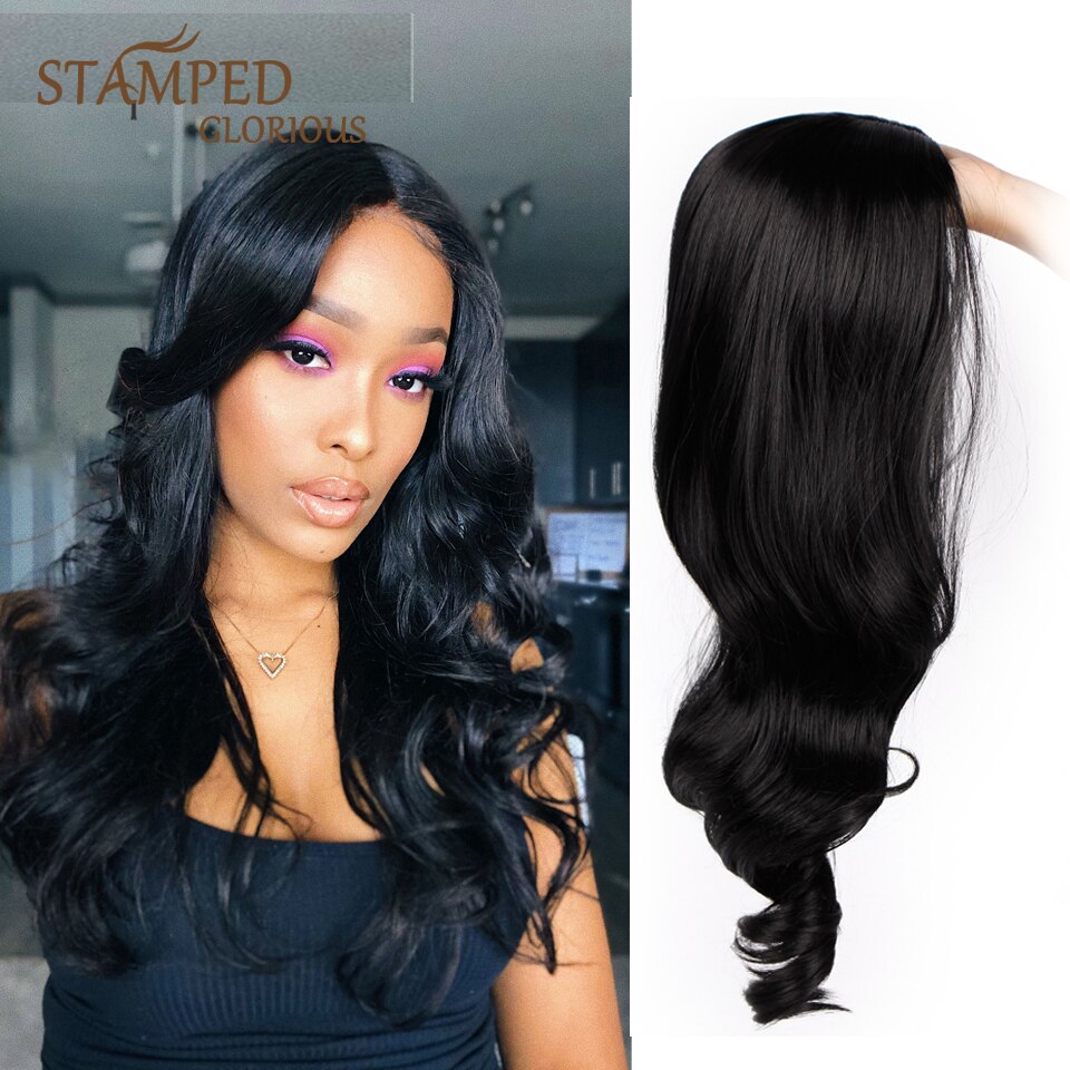 Stamped Glorious-peluca larga de 24 pulgadas para mujeres negras, pelo de fibra resistente al calor, con ondas al agua y parte media: 1B