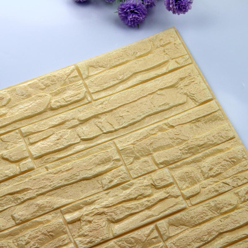 3D Stone Wall Stickers Living Room Decor DIY Self-Adhesive Panels Foam Waterproof Covering Wallpaper For Home TV Background Kids: Light Yellow