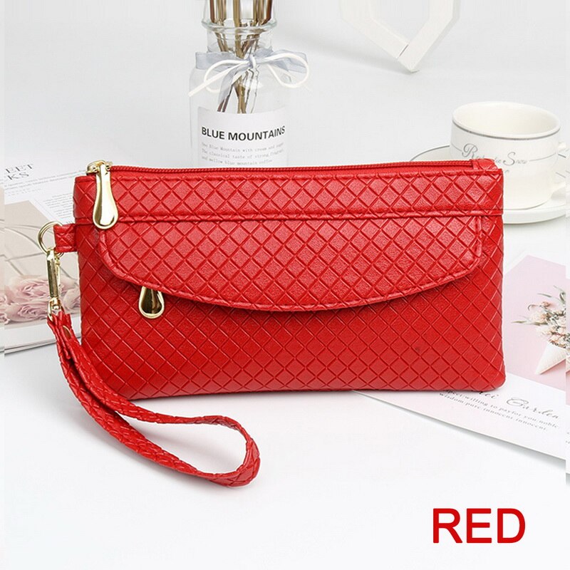 2021 New Fashion Pu portafoglio in pelle da donna pochette borsa da donna migliore portafoglio per telefono tasca per telefono femminile: Red