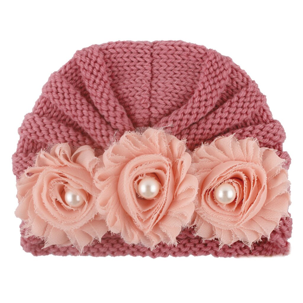 Grote Bloem Gebreide Baby Meisje Hoed Herfst Winter Warm Kids Baby Winter Hoed Effen Kleur Kindje Beanie Bonnet Enfant Kind hoed # P30: K