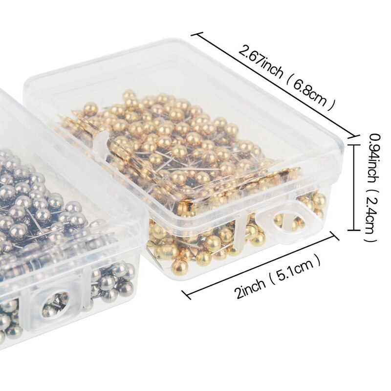 800 Pieces Map Tacks Push Pins Round Plastic Head with Stainless Steel Point, 0.16 Inch Head, Gold and Silver