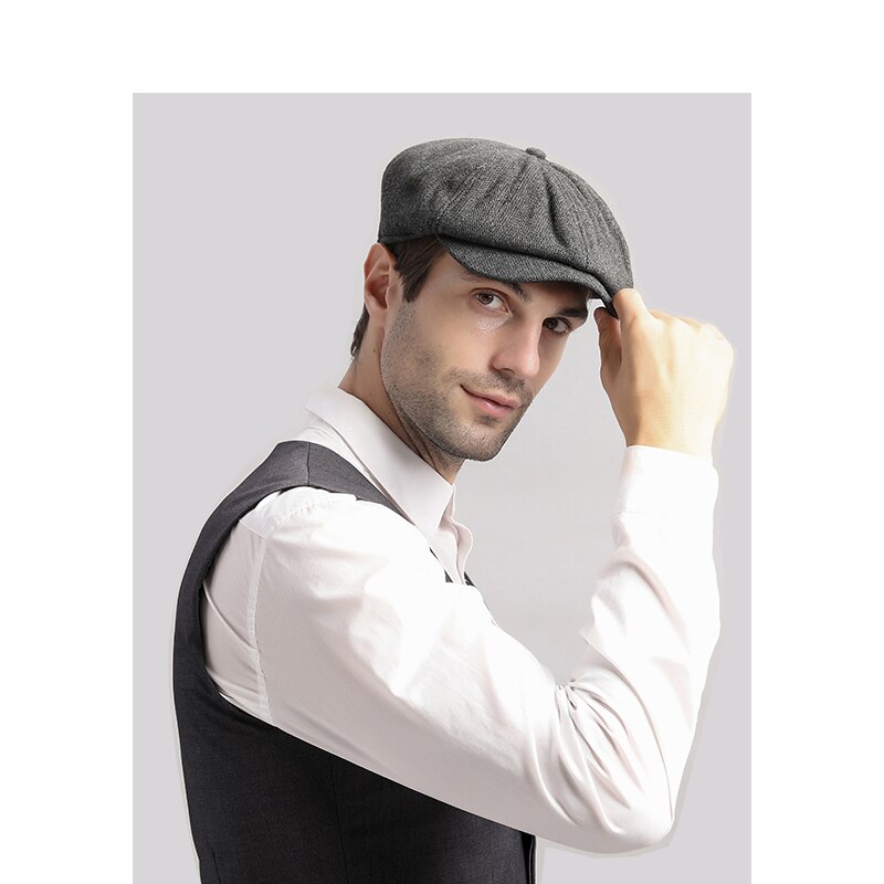 Sleckton herre newsboy kasket varme vinterhatte til mænd tweed baretter retro ottekantet hat far hatte peaky skyklapper