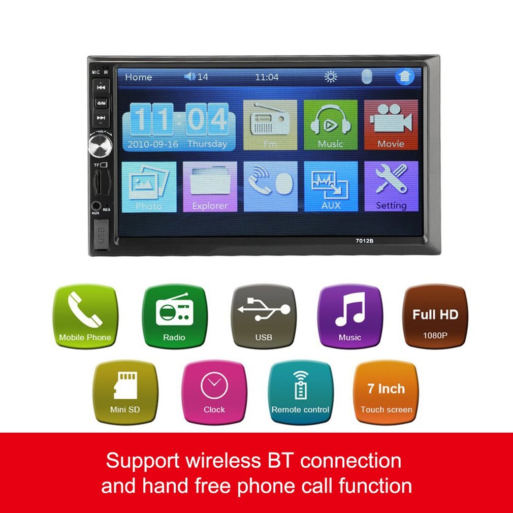 7012B-REPRODUCTOR Multimedia para coche, pantalla táctil de 7 pulgadas, doble 2Din, MP5, BT, Radio Estéreo, USB, FM