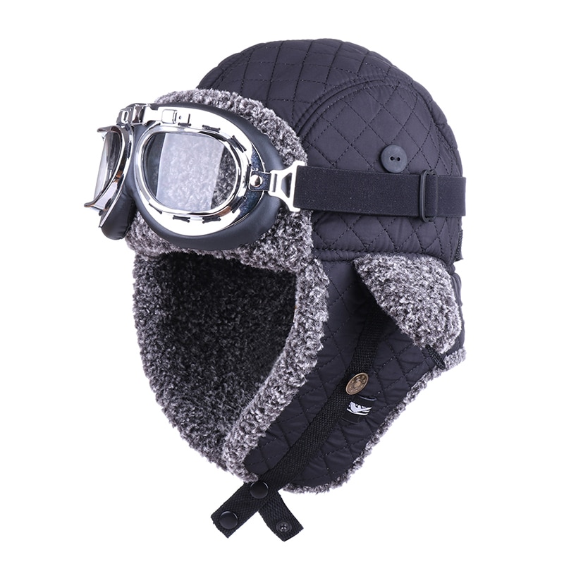 Gorros de aviador de invierno con orejeras de felpa Ushanka rusa con gafas para adolescentes y niños, gorra de aviador, gorro de esquí de Cachemira artificial