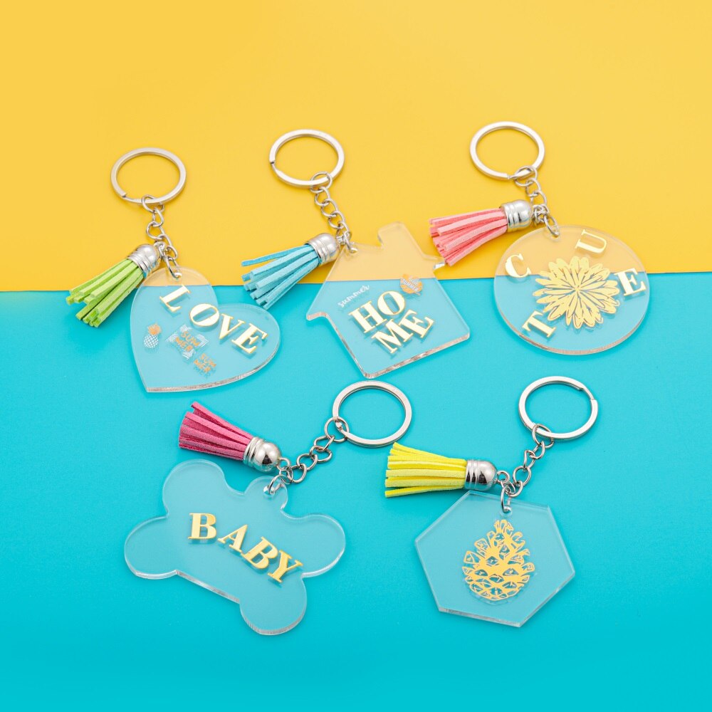 10Pcs/Lot Clear Acrylic Round Blank Keychain Pendants Heart Dog Bone Shape Discs Pet Hanging For DIY Jewelry Making Accessories