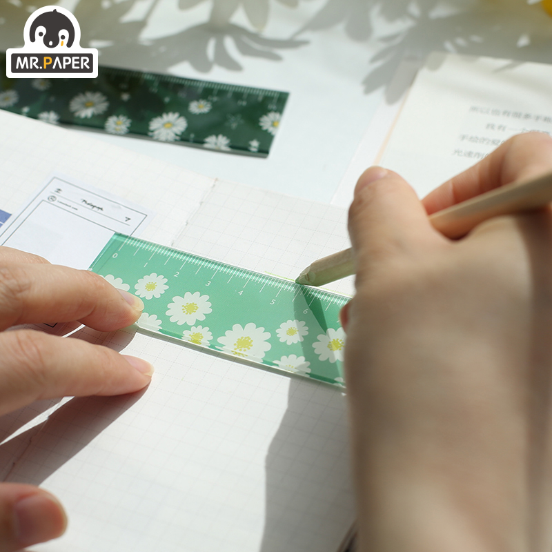 Mr.papir 4 designs 15cm blomster akryl farve lineal multifunktionel diy papirvarer tegning lige studerende kontor til børneskole