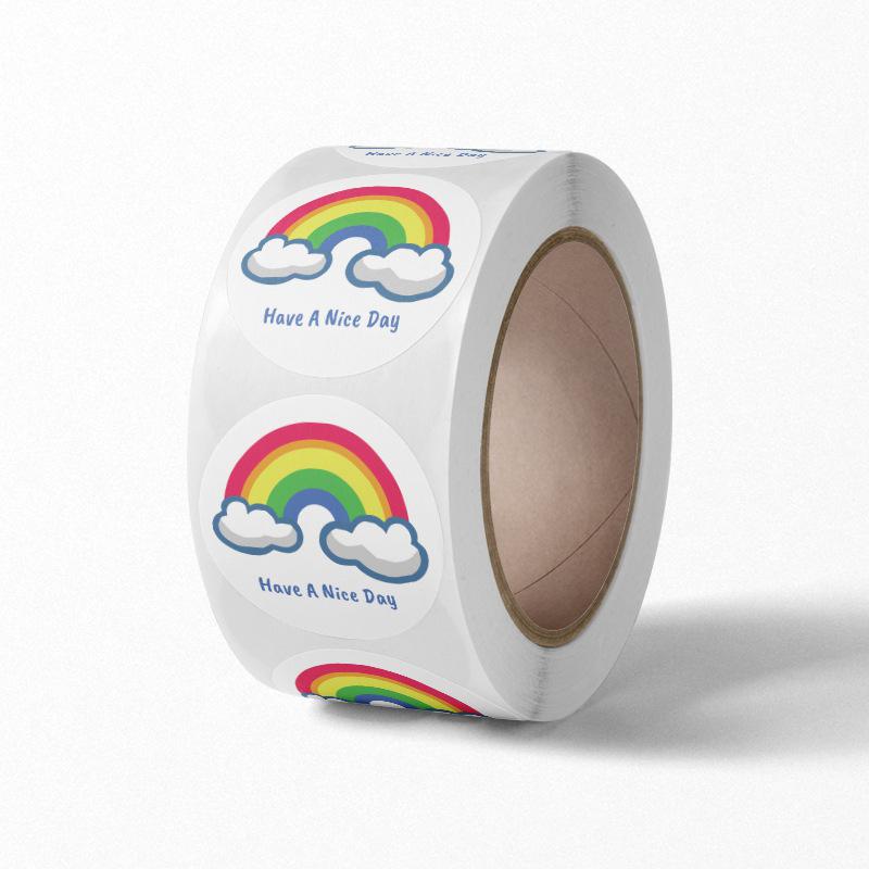 "Miłego dnia" tęczowe naklejki 500 szt. Okrągła samoprzylepna dekoracyjna etykieta uszczelniająca naklejki na prezenty świąteczne, wesele, impreza: Default Title