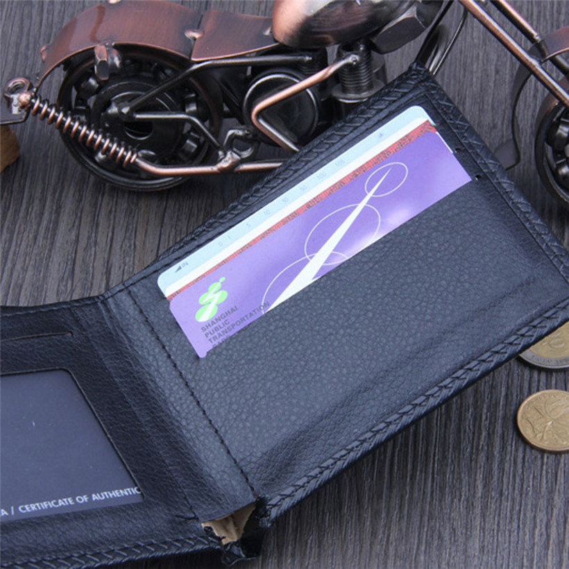 Wallet Men Bifold Business PU Leather ID Credit Card Holder Purse Short Pockets Knitting Wallet Men Slim Wallet