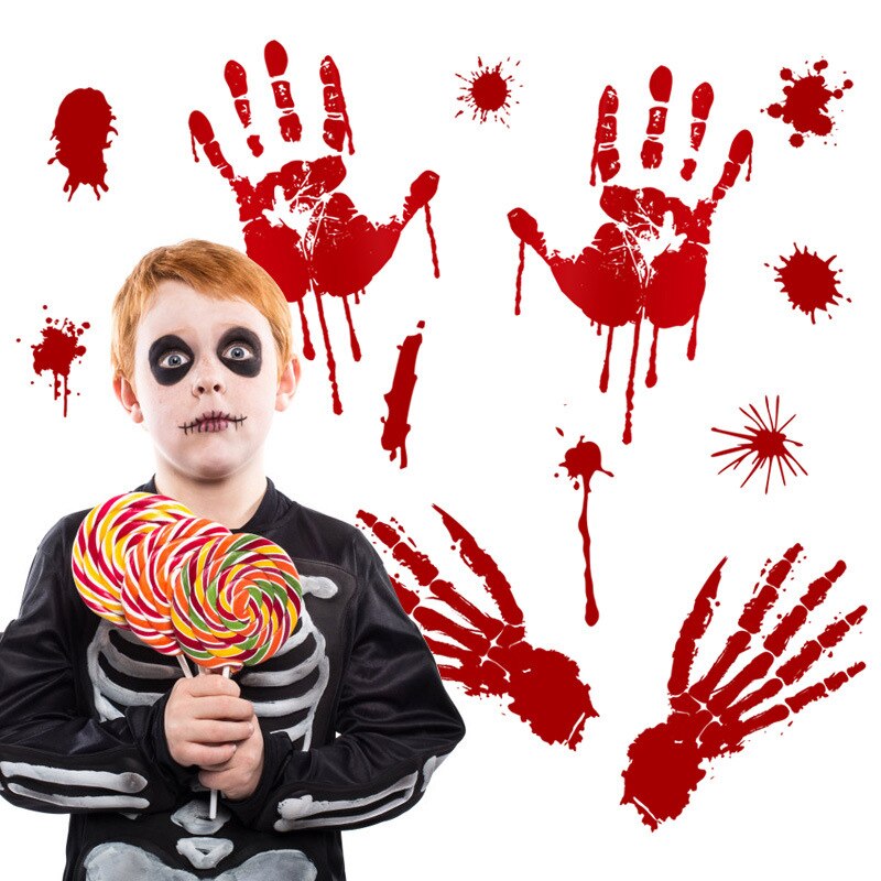 Halloween Sticker Horror Bloody Handafdrukken Voetafdrukken Stickers Venster Vloer Stickers Party Decoraties Levert Vj