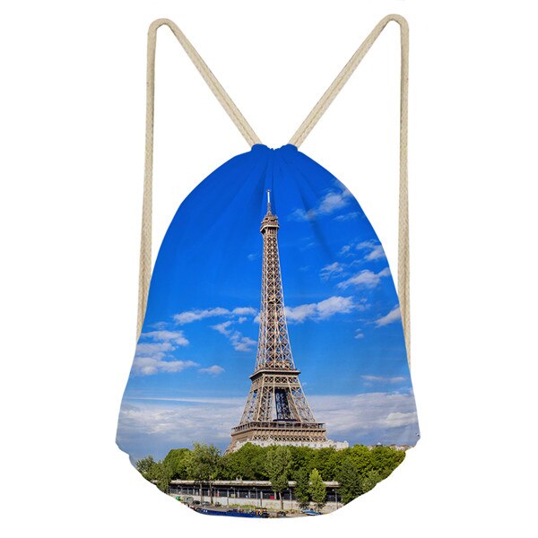 Snøre taske dame eiffel print lille indkøbstaske dame snor pakke til kvinder pouch mochilas: Cc2431 z 3