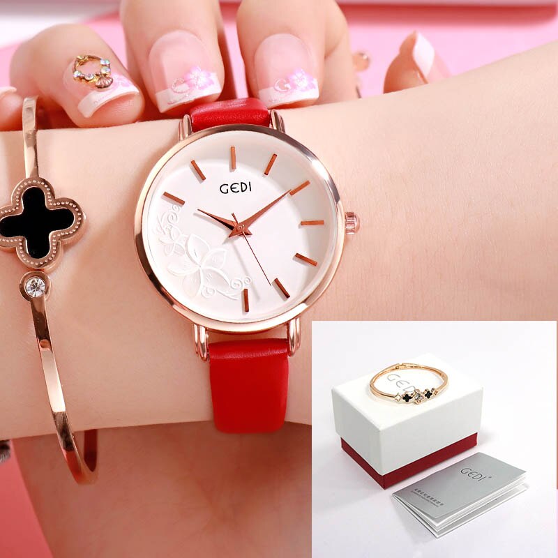 GEDI Frauen Uhr Ultra-dünne Quarzuhr Einfache Stil Geschäft Uhr Dame Lederband Uhr Frauen Armbanduhr Reloj mujer