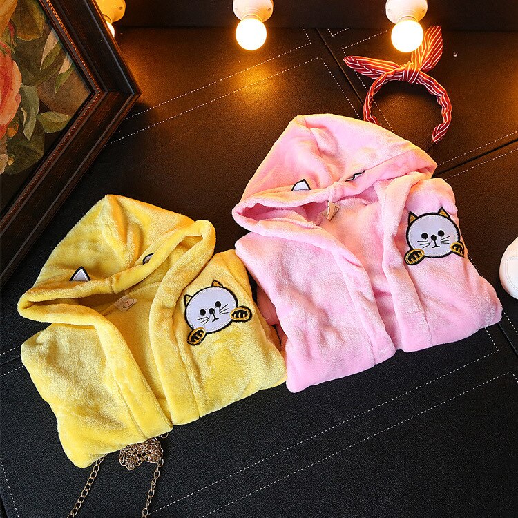 Girls autumn and winter cute cartoon pajamas home service girls nightdress nightgown girl baby lace hooded warm pajamas