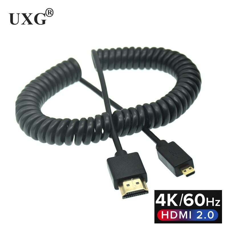 OD 3.0mm Mini-HD-to Coiled 4k Cable HDMI-2.0 To Micro HDMI-compatible Stretch Spring Curl Flexible Thin Cables 2k 4k Hd @60hz