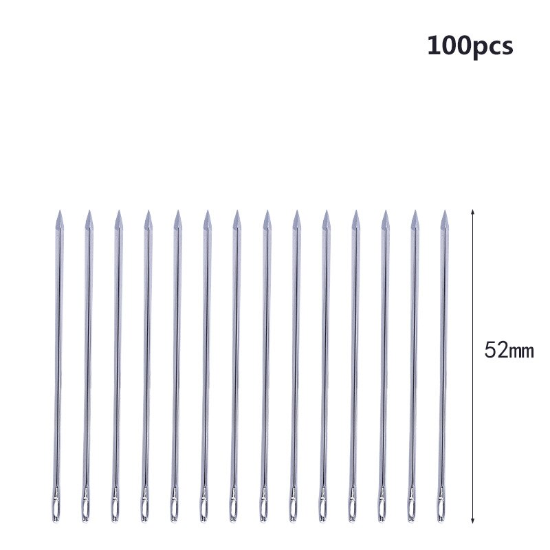 Agujas de coser de cuero hechas a mano, 4 tamaños, 44/52/58/70mm, agujas de acero inoxidable para bolsa de cuero de punto de cruz, 100 Uds.: 52mm