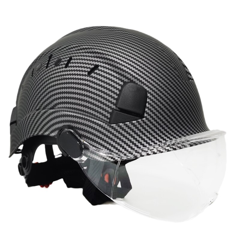 Safety Helmet With Goggles Men&#39;s Construction Hard Hat ABS Protective Helmets Work Cap For Working Climbing Riding: Asia Black Clear