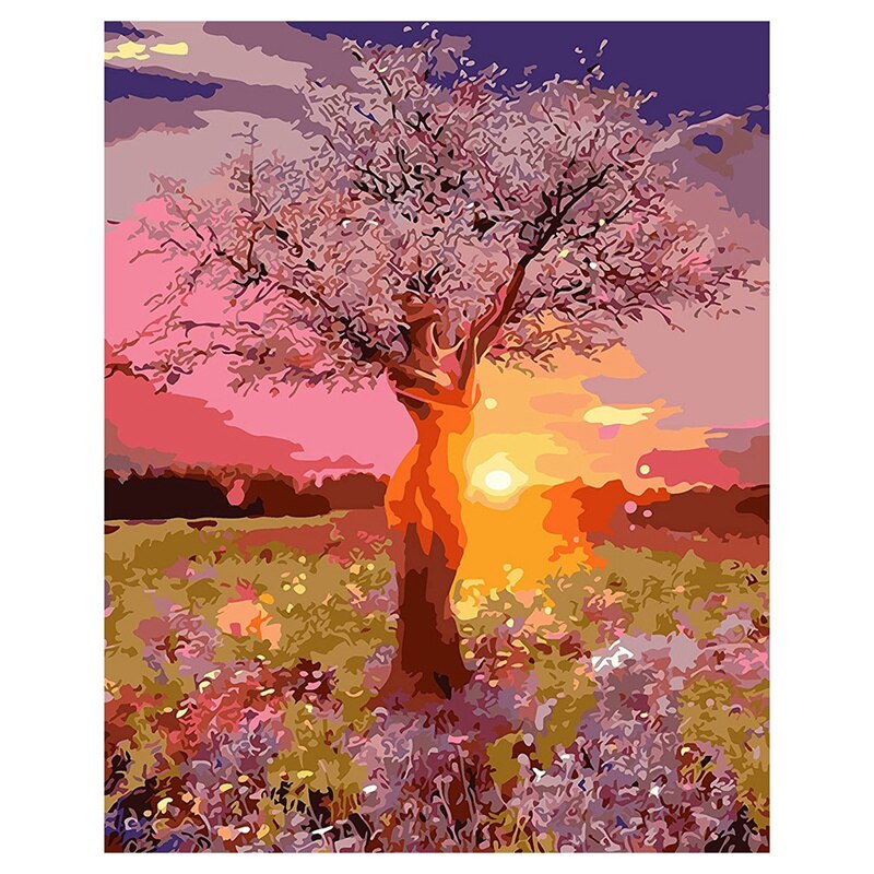 Paint By Numbers Diy Acrylic Painting Kit for Kids & Adults Beginner - 16x20 Inch Tree in the Sunset (Without Frame)
