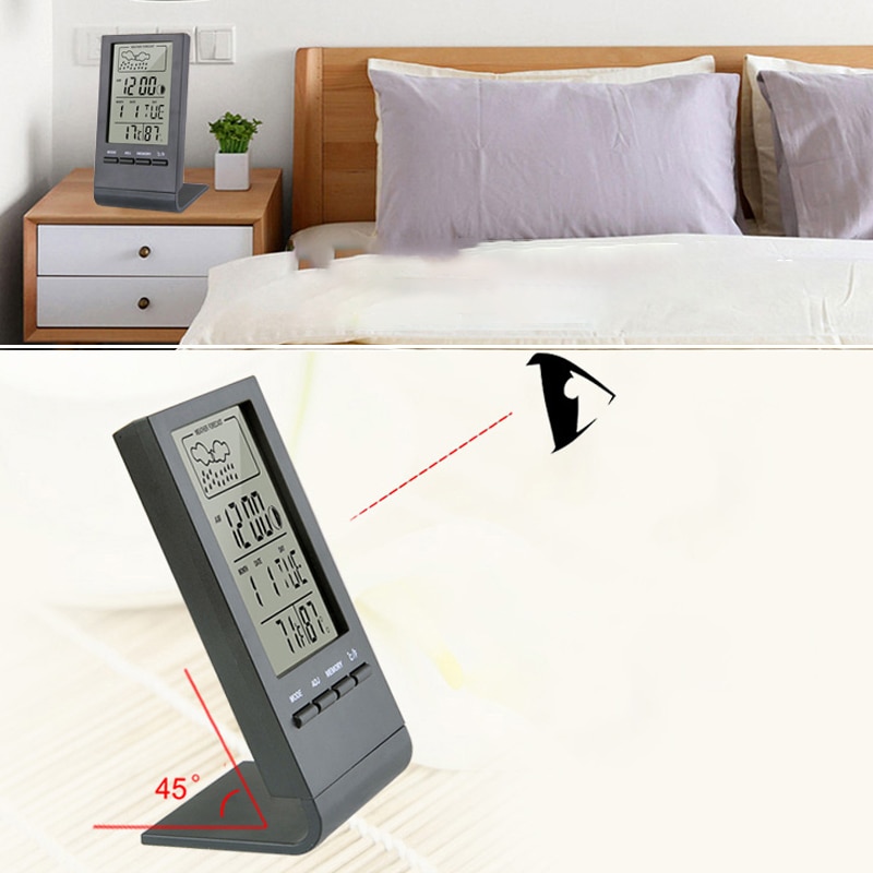 Digitalt lcd indendørs termometer hygrometer vækkeur kalender vejrstation skrivebord ur temperatur luftfugtighed meter barometer